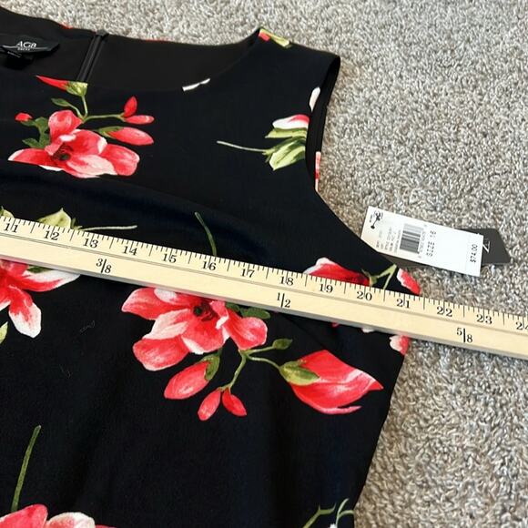 NWT $74 AGB Plus Size 16 Essential Sheath Black Red Floral Dress Career Midi - Picture 14 of 16